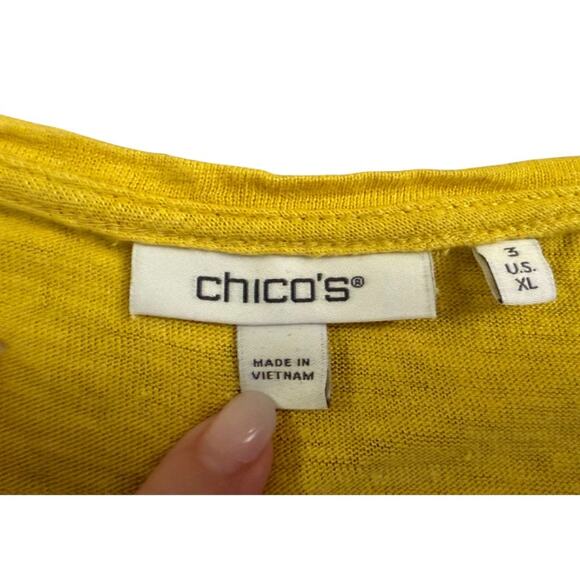Chico's 100% Linen Flutter Sleeve Yellow Loose Fitting Top Size 3 - Picture 2 of 5